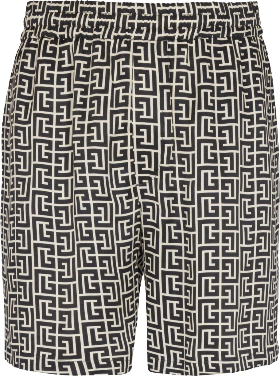 Balmain Geometric Pattern Silk and Nylon Blend Shorts Grijs