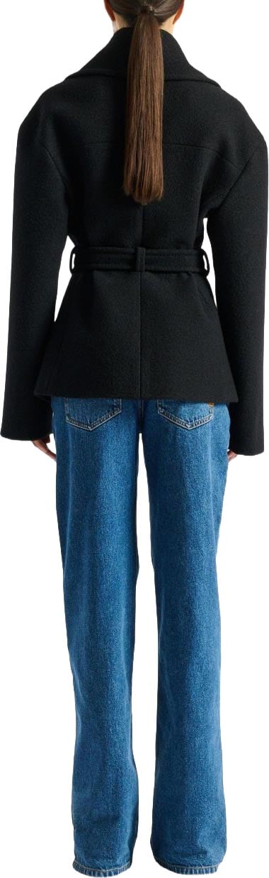Balmain Structured Black Coat with Wide Lapel Zwart