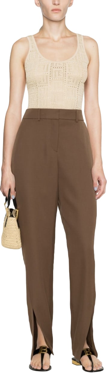 Balmain Tobacco Brown Slit-Detail Tapered Trousers Bruin