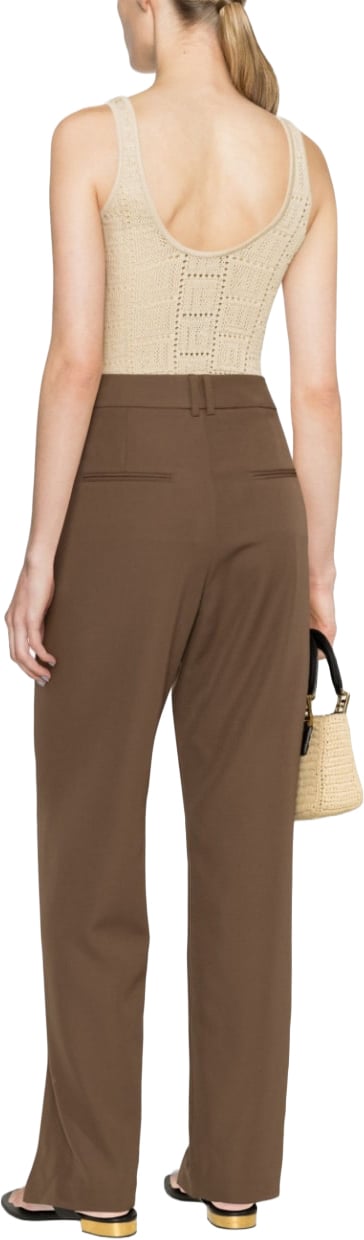 Balmain Tobacco Brown Slit-Detail Tapered Trousers Bruin