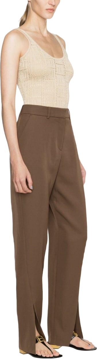 Balmain Tobacco Brown Slit-Detail Tapered Trousers Bruin