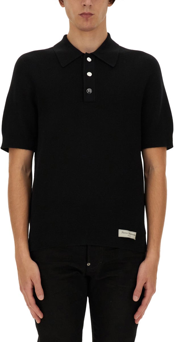 Balmain MERINO WOOL POLO SHIRT Zwart