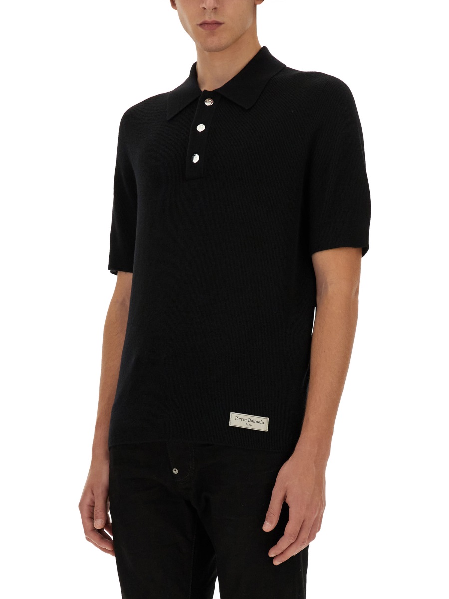 Balmain MERINO WOOL POLO SHIRT Zwart