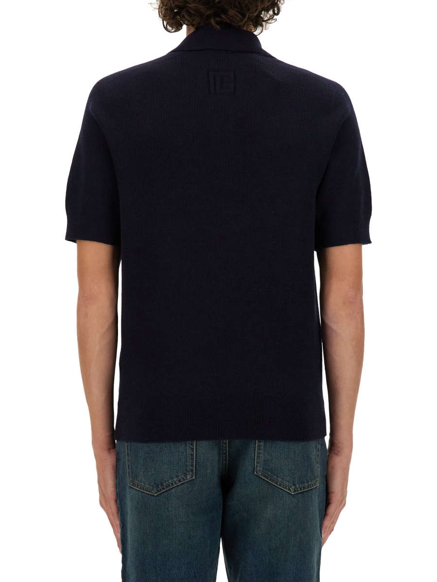 Balmain MERINO WOOL POLO SHIRT Blauw