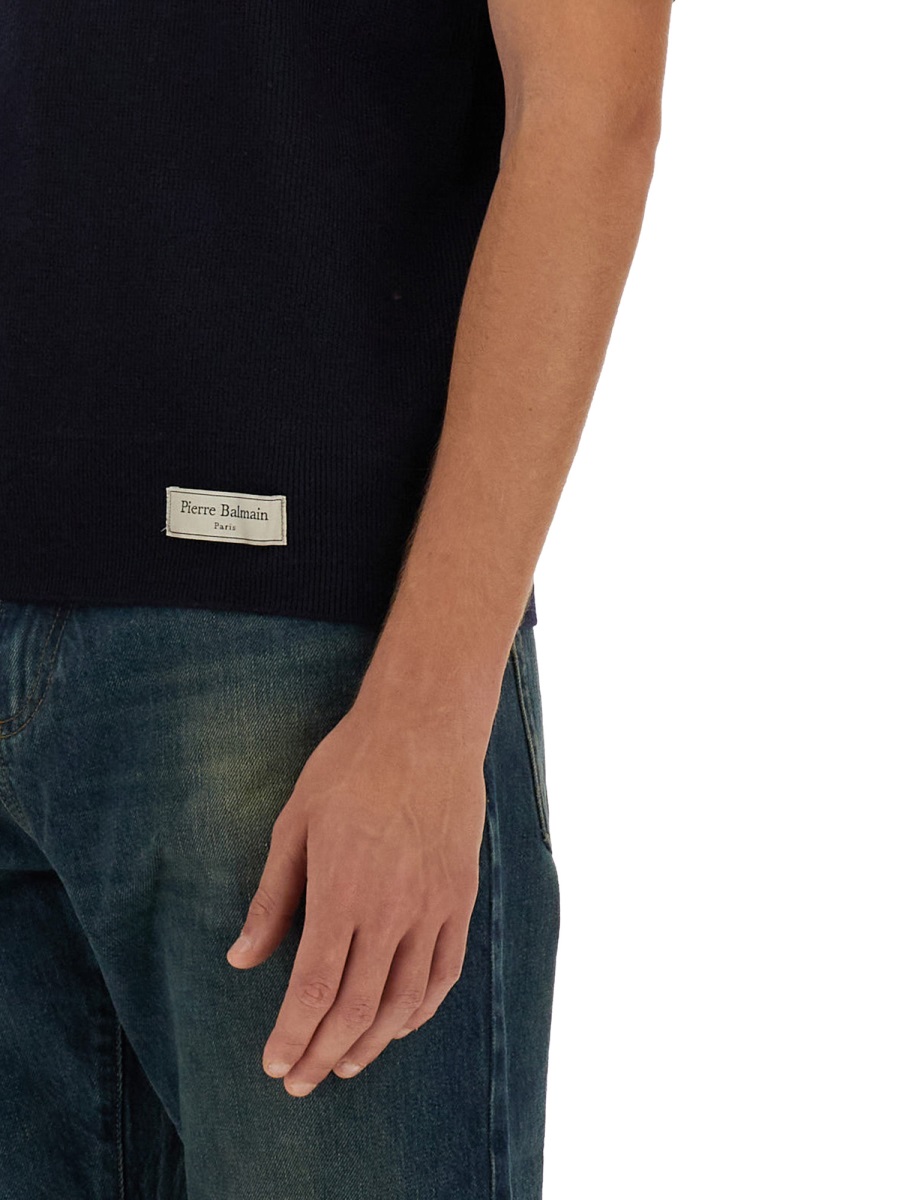 Balmain MERINO WOOL POLO SHIRT Blauw