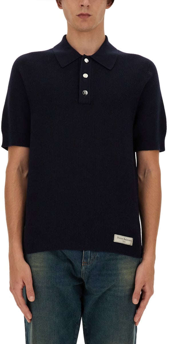 Balmain MERINO WOOL POLO SHIRT Blauw