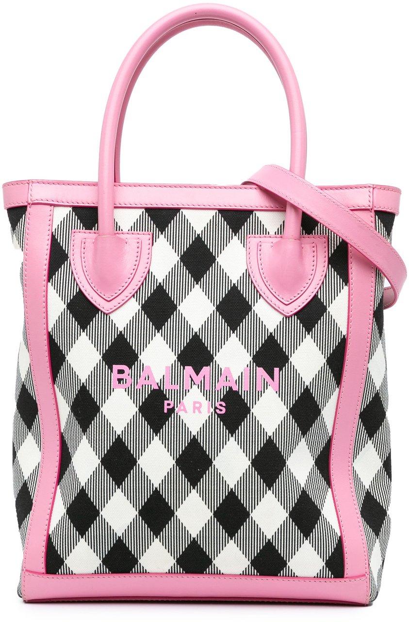 Balmain Canvas Checkered B-Army 26 Shopping Satchel Wit