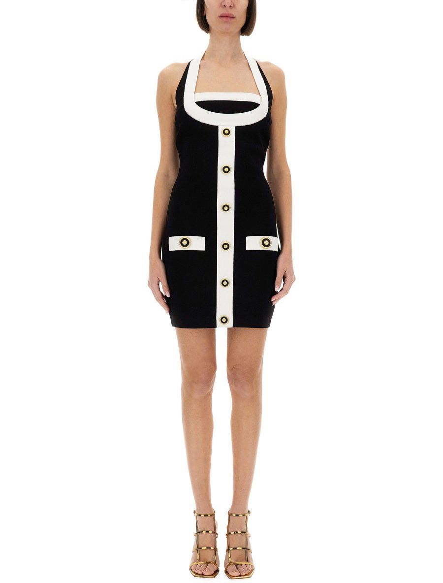 Balmain TWO-TONE DRESS WITH OPEN BACK Zwart