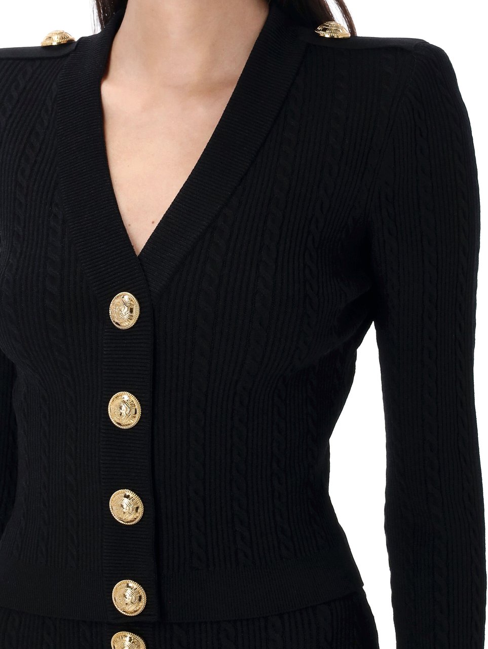 Balmain V Neck Buttoned Cardigan Nero Zwart