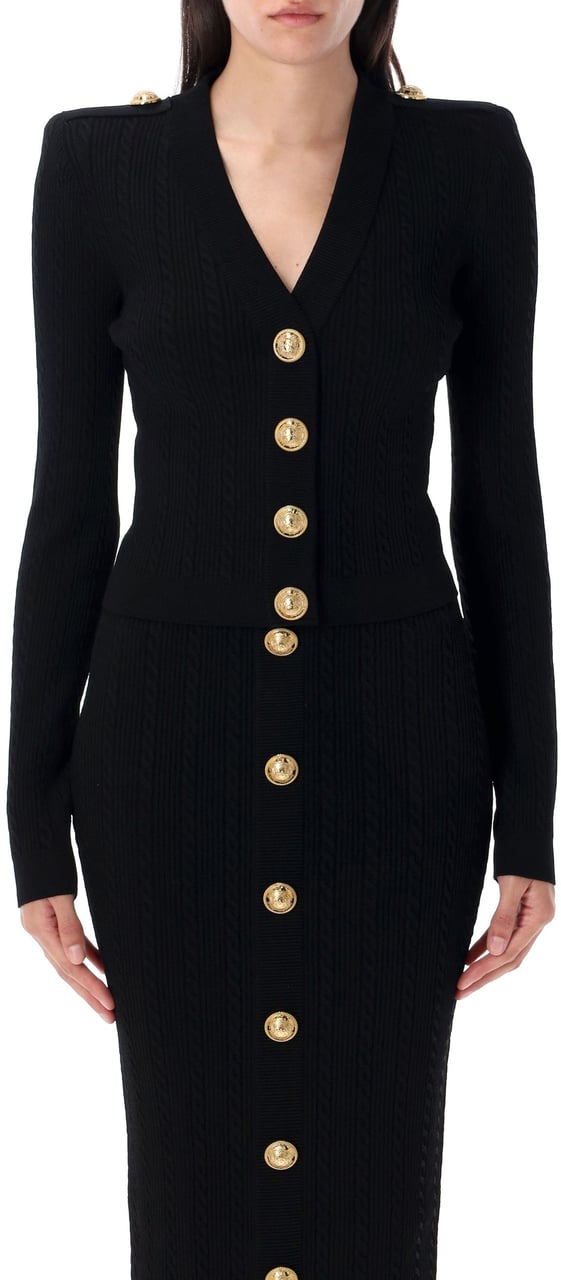 Balmain V Neck Buttoned Cardigan Nero Zwart