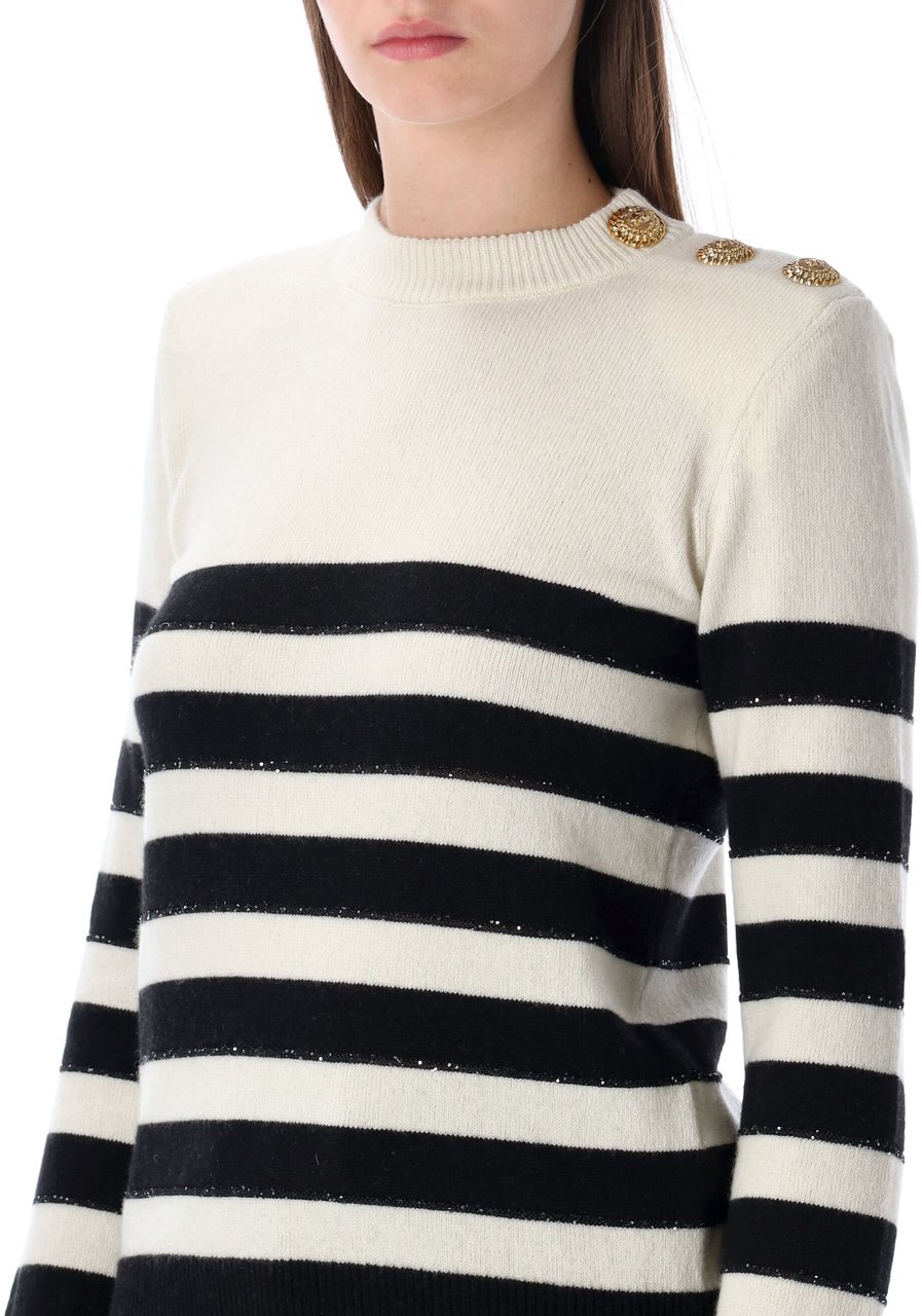 Balmain Striped Buttoned Knit Beige Wit