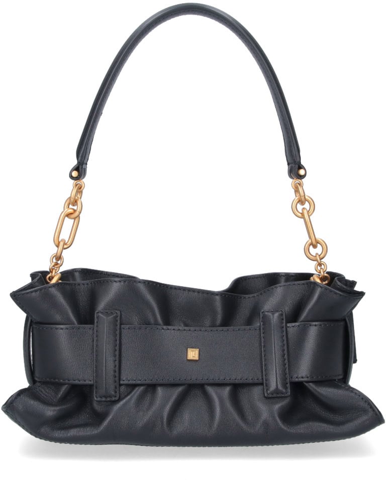 Balmain Black Anthem Mini Handbag Gold-Tone Buckle Zwart
