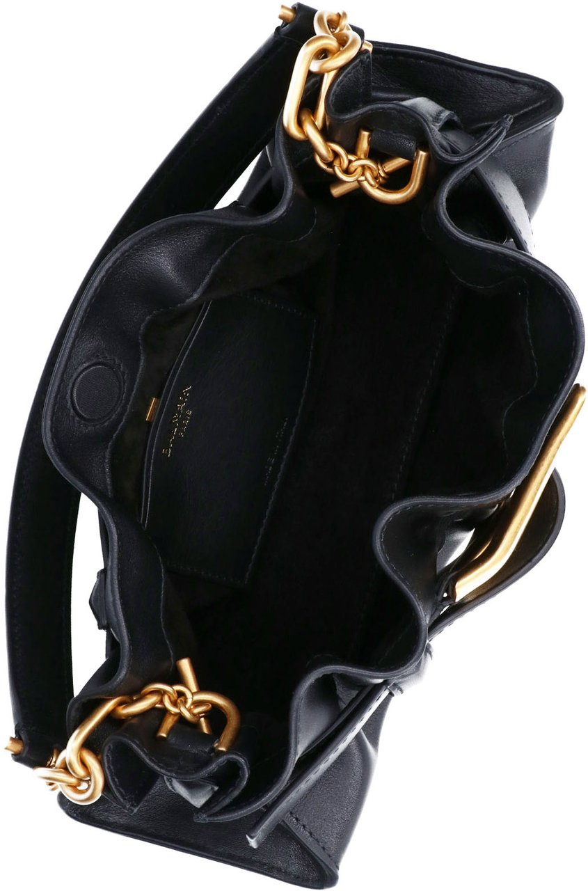 Balmain Black Anthem Mini Handbag Gold-Tone Buckle Zwart