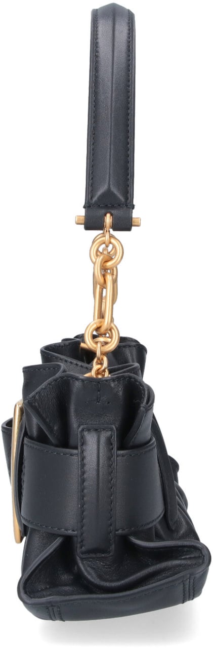 Balmain Black Anthem Mini Handbag Gold-Tone Buckle Zwart