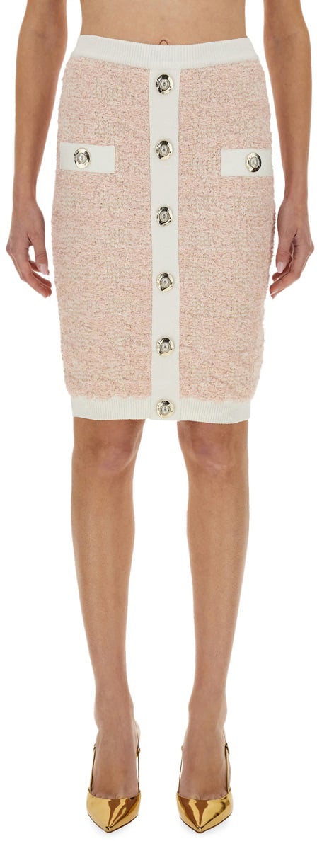 Balmain TWEED MIDI SKIRT Roze