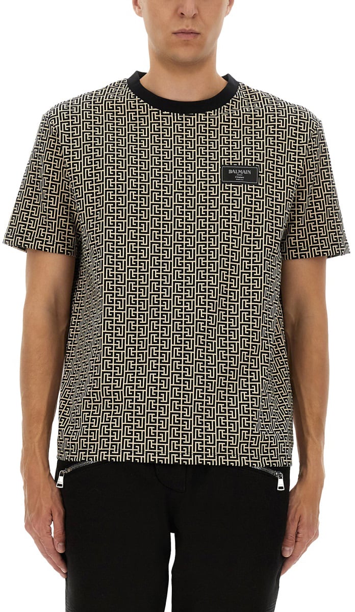 Balmain MONOGRAMMED JACQUARD T-SHIRT Grijs