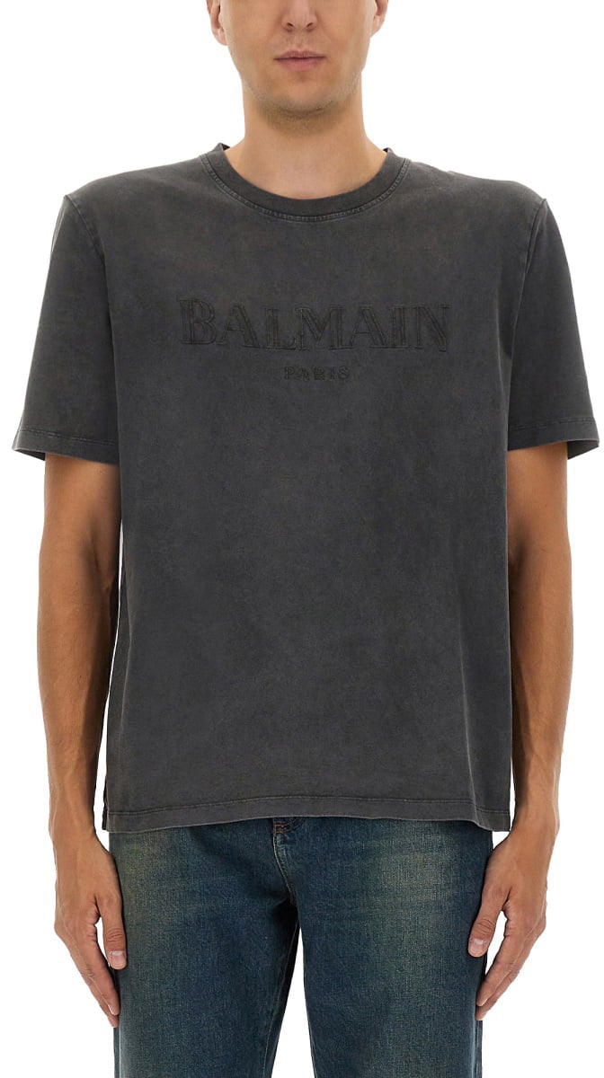 Balmain T-SHIRT WITH LOGO EMBROIDERY Grijs