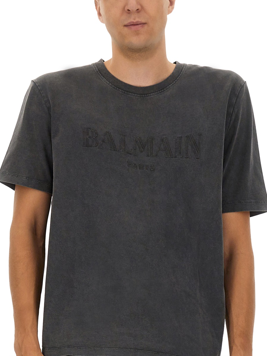 Balmain T-SHIRT WITH LOGO EMBROIDERY Grijs