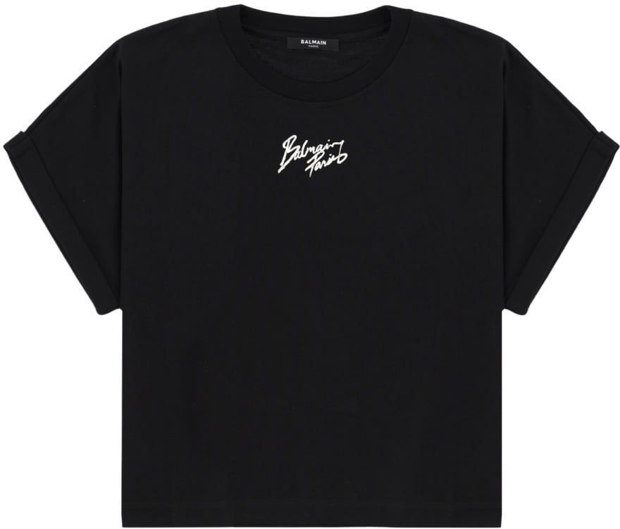 Balmain CROPPED T-SHIRT WITH LOGO Zwart