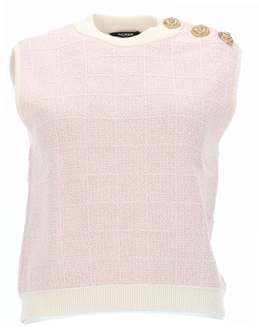 Balmain SLEEVELESS TOP WITH JEWEL BUTTONS Roze