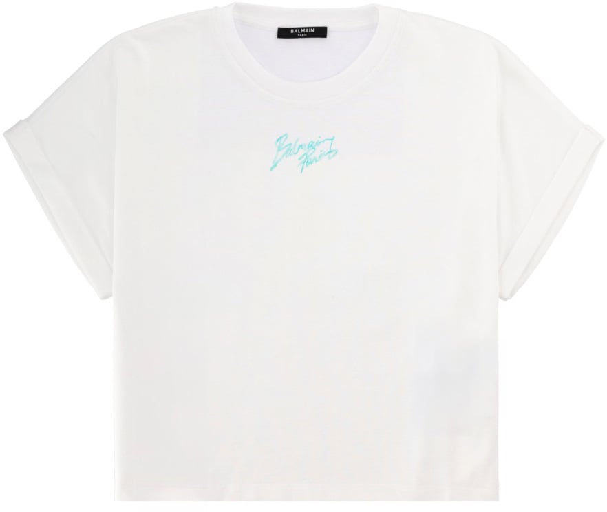 Balmain CROPPED T-SHIRT WITH LOGO Wit