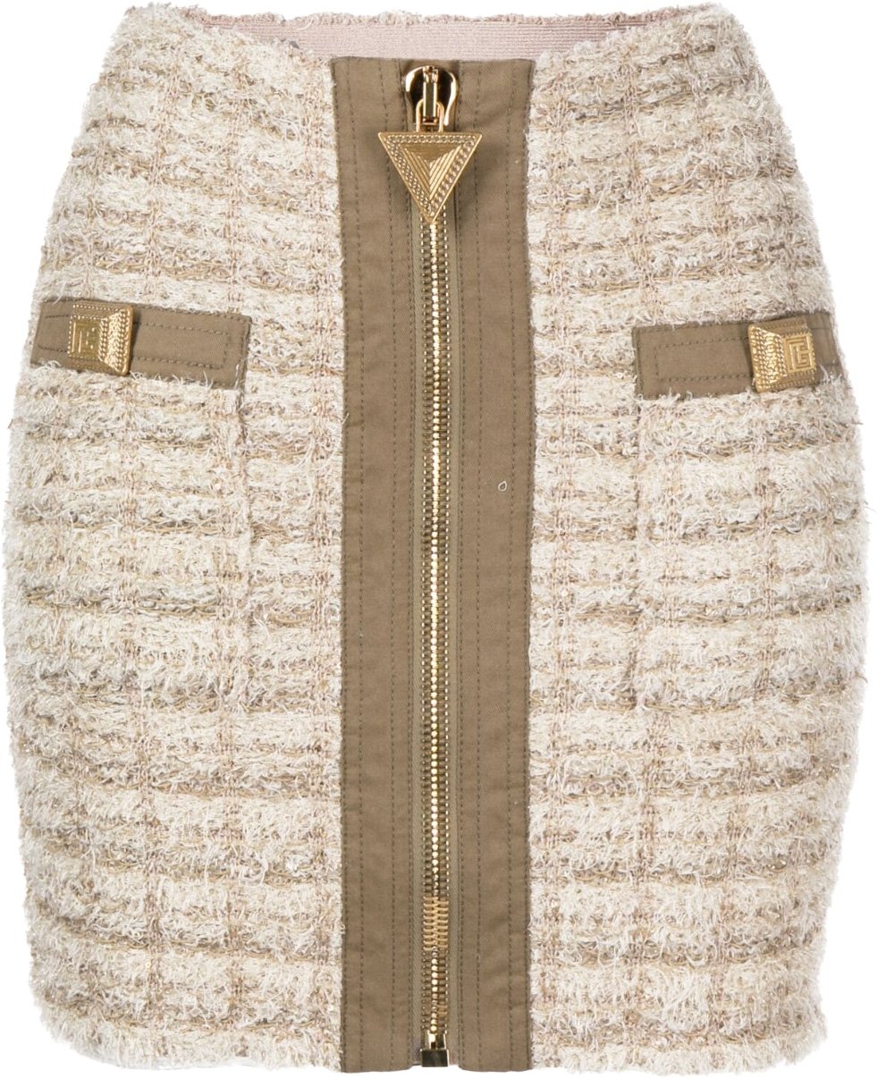 Balmain Black Short Skirt Textured Tweed Skirt Neutraal