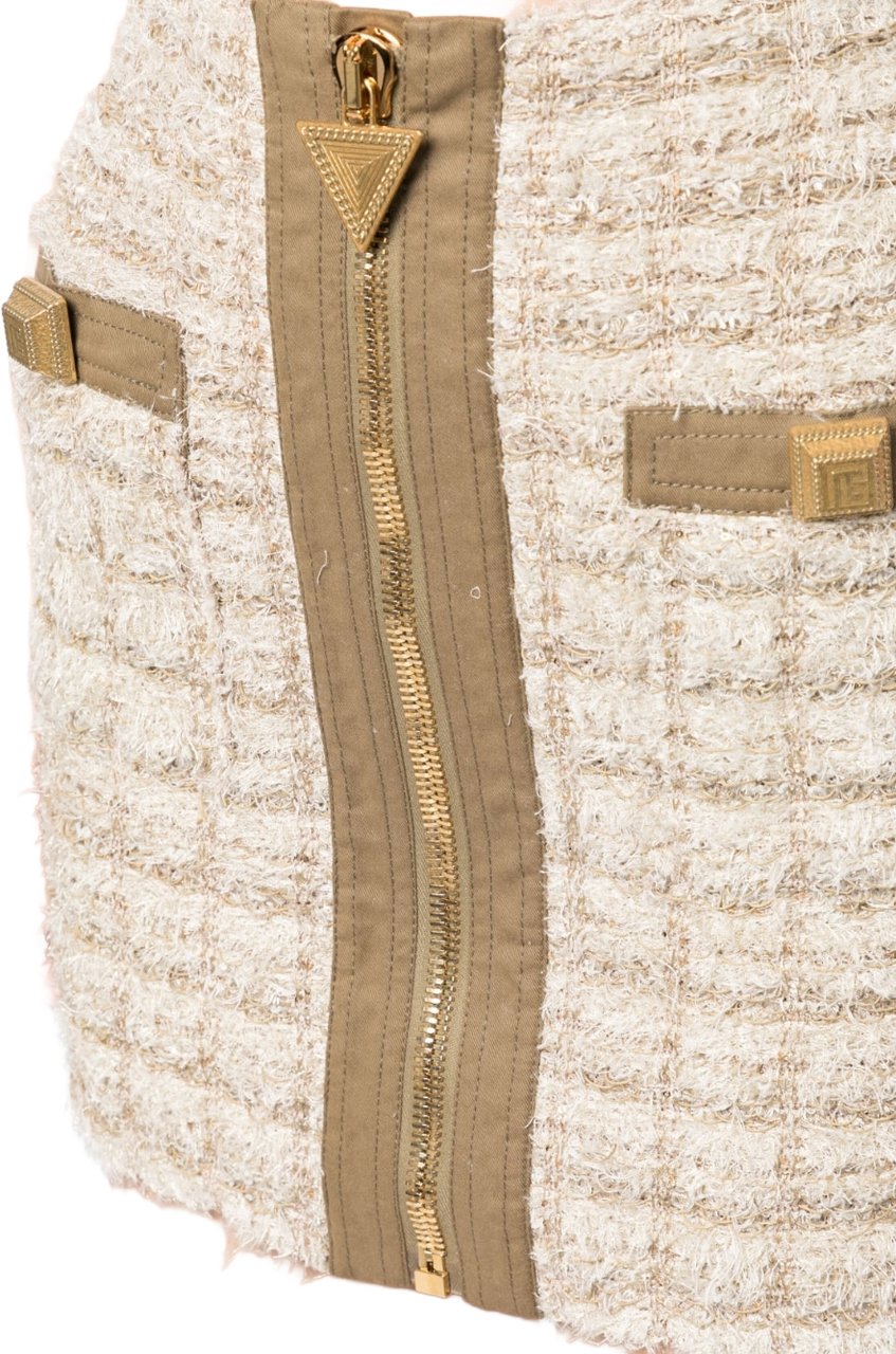 Balmain Black Short Skirt Textured Tweed Skirt Neutraal