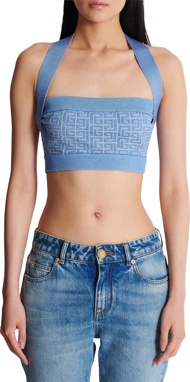 Balmain Blue Bra Top PB Monogram Top Blauw