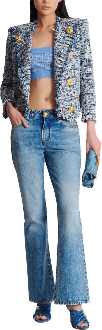 Balmain Blue Bra Top PB Monogram Top Blauw
