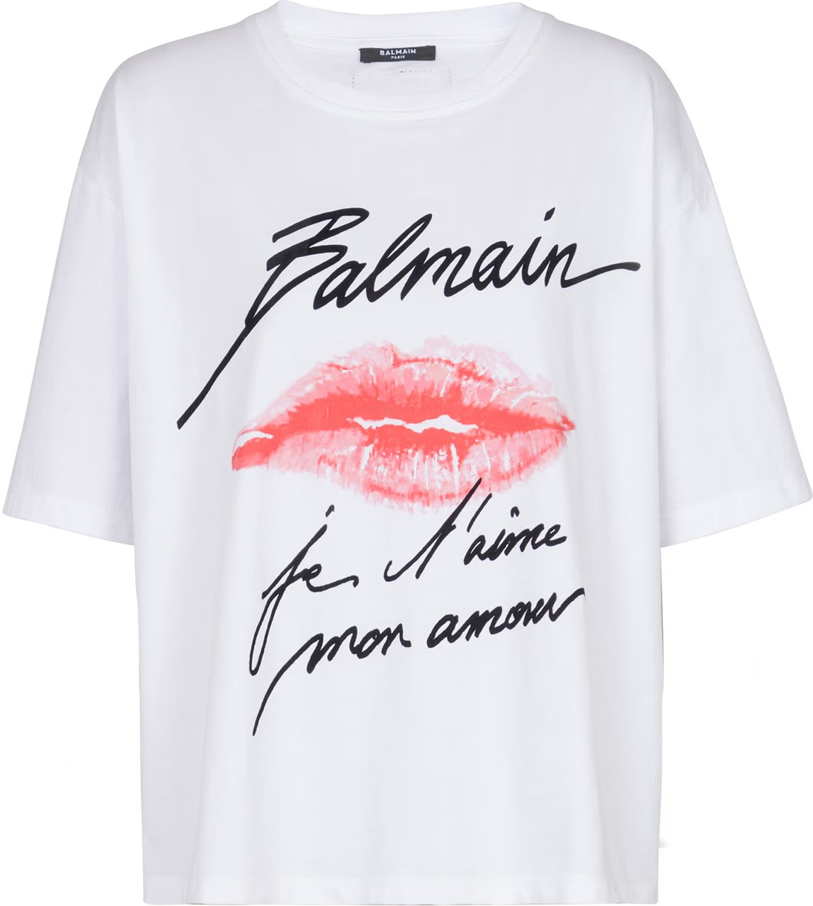 Balmain White T-Shirt Graphic Lip Cotton T-Shirt Wit