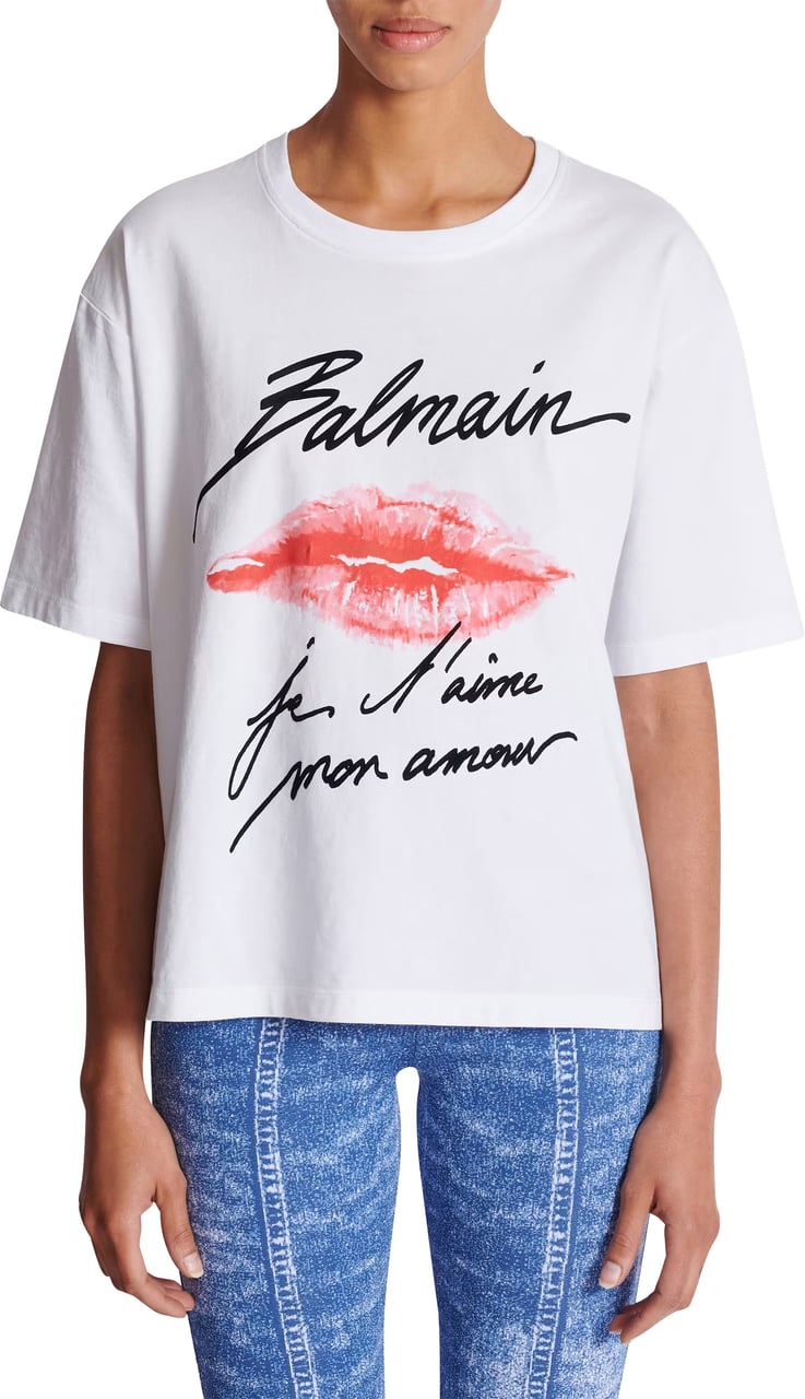 Balmain White T-Shirt Graphic Lip Cotton T-Shirt Wit