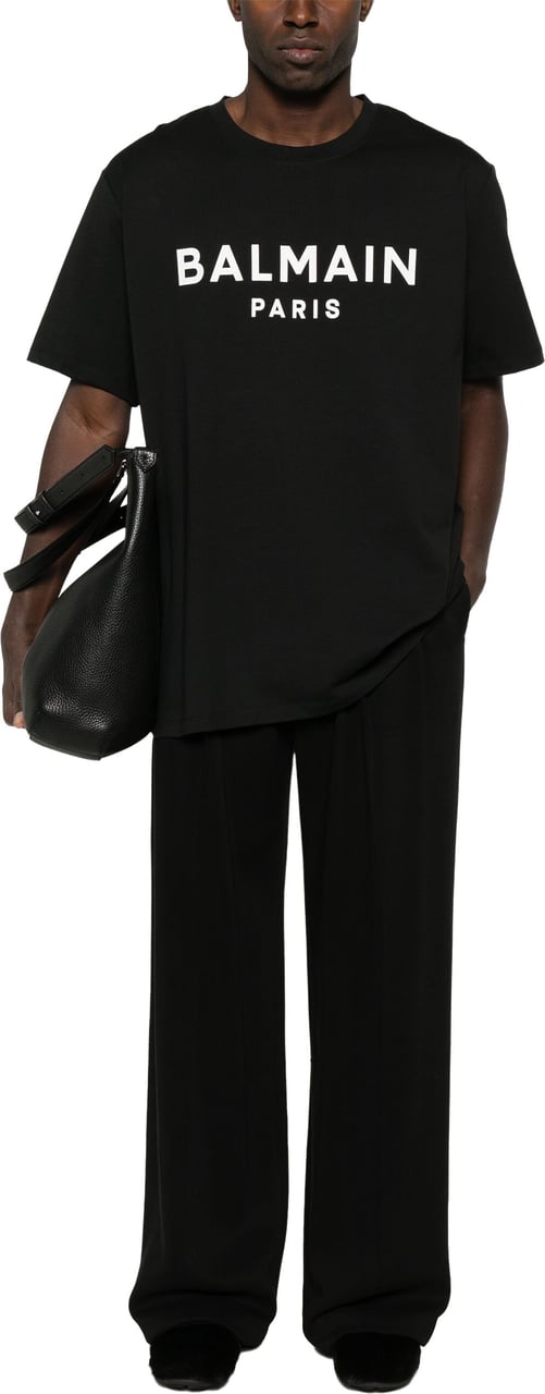 Balmain Black T-Shirt Organic Cotton Logo T-Shirt Zwart