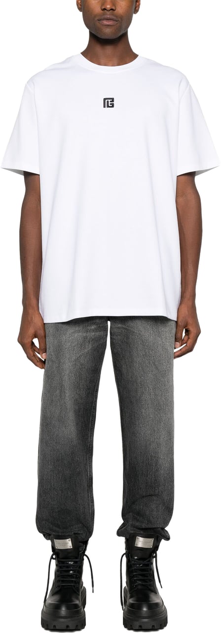 Balmain White T-Shirt Regular Fit PB T-Shirt Wit