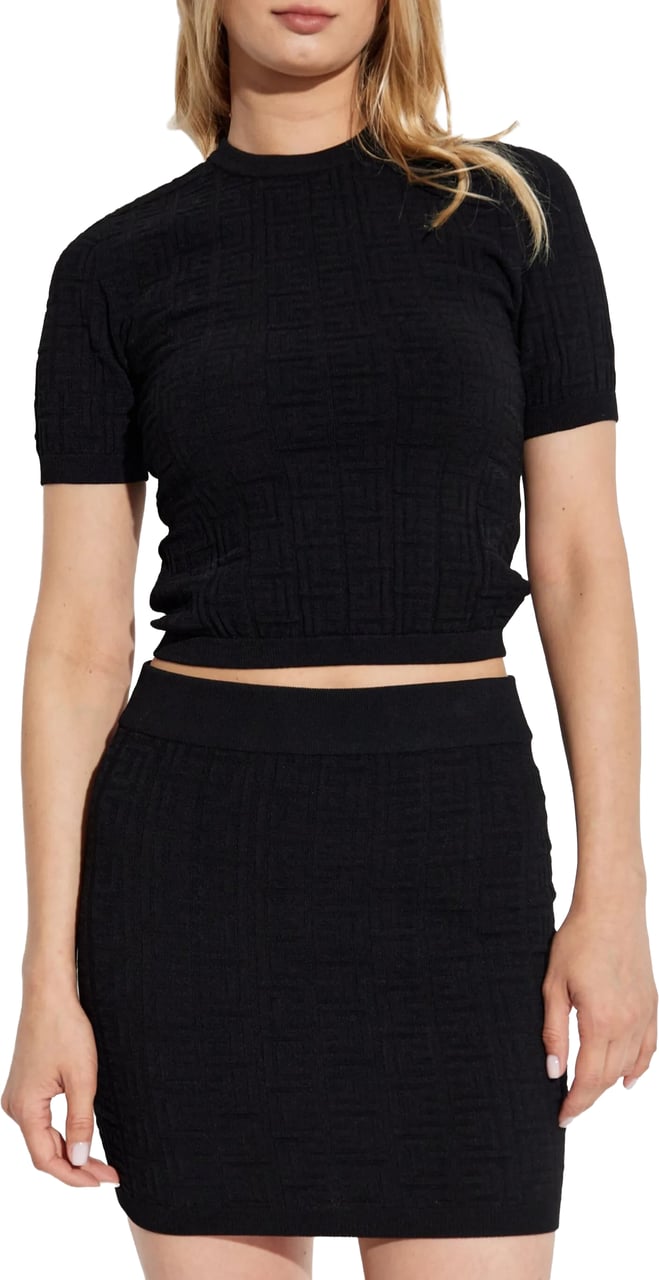 Balmain Black Classic Ss Cropped Fitted Top Zwart