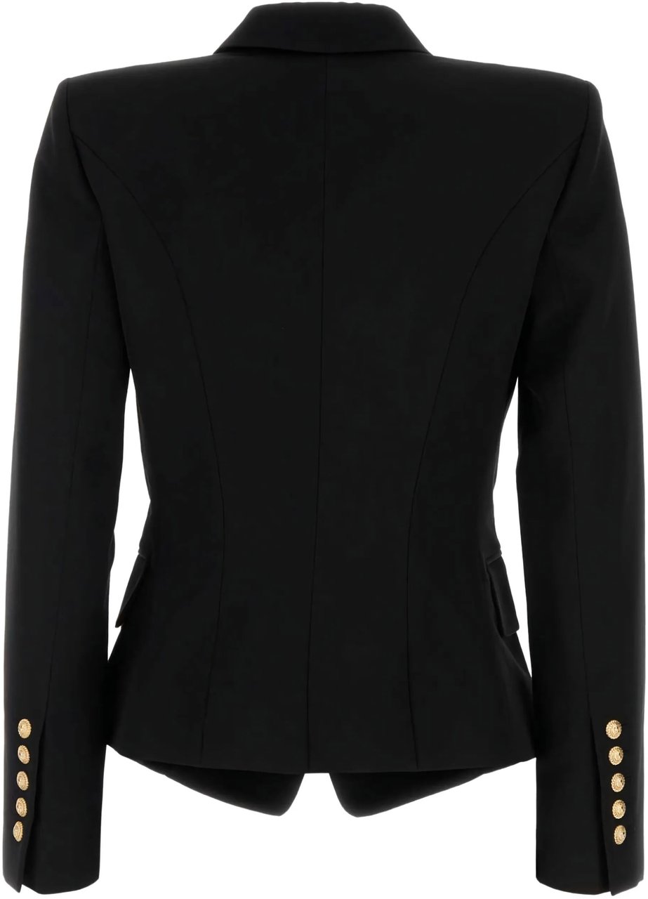 Balmain Black Fitted Double-Breasted Wool Blazer Zwart