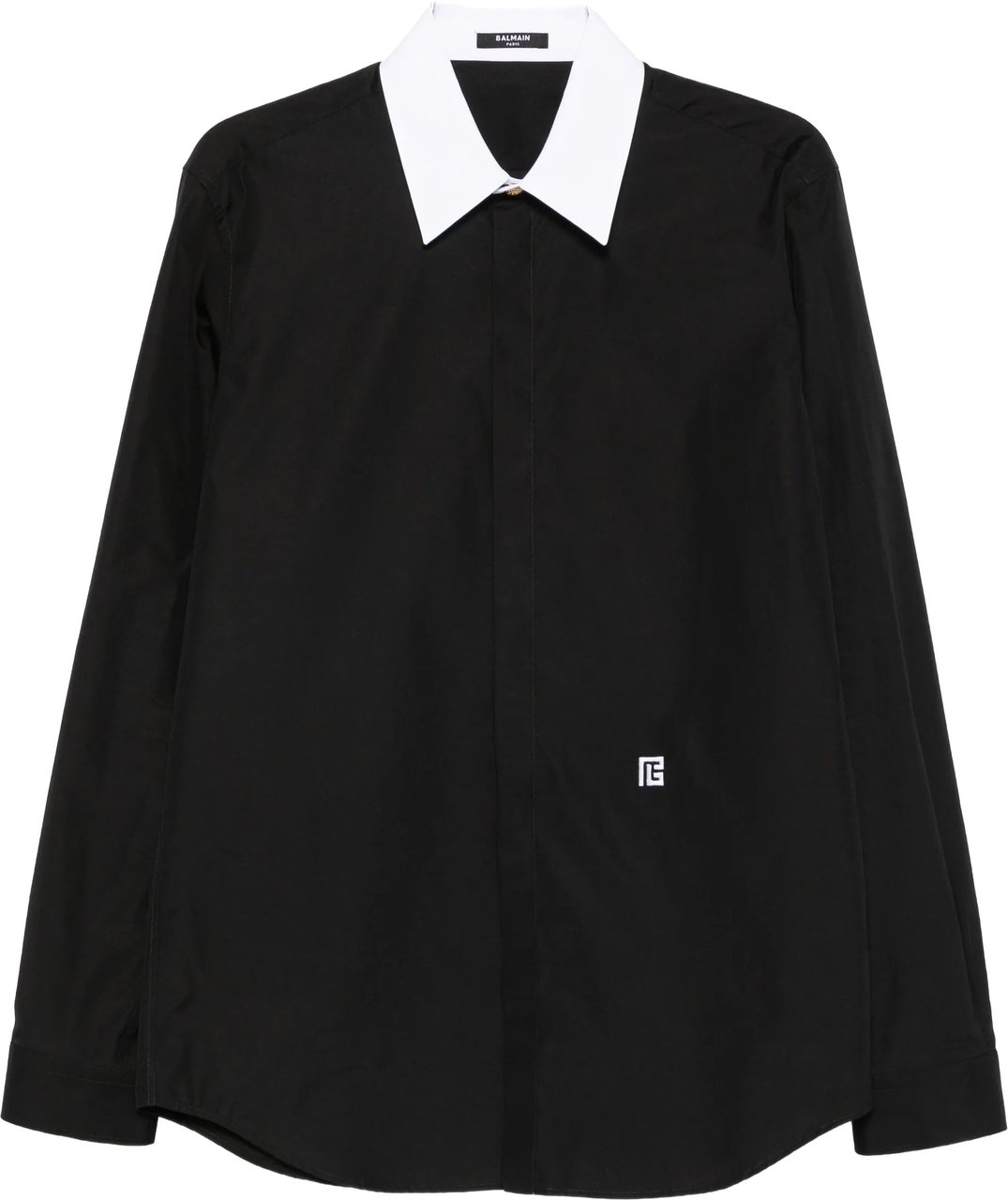 Balmain Black Ls Shirt White Collar Shirt Zwart