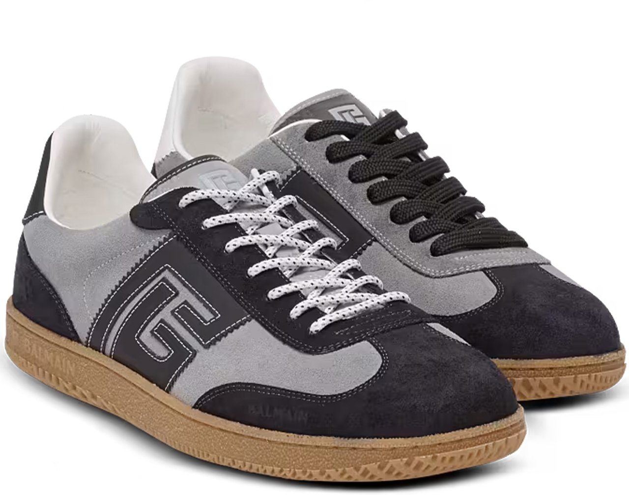Balmain Grey Low Top Suede Panel Sneakers Grijs