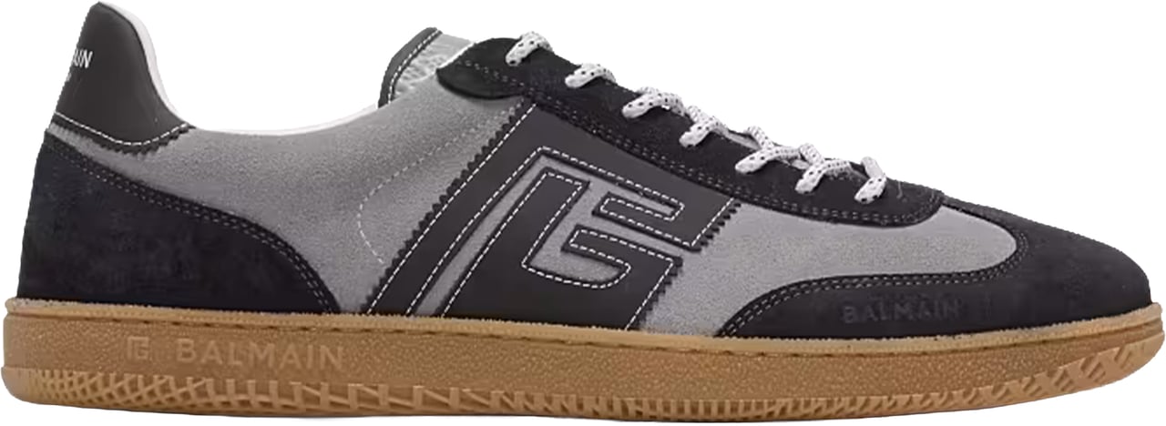 Balmain Grey Low Top Suede Panel Sneakers Grijs