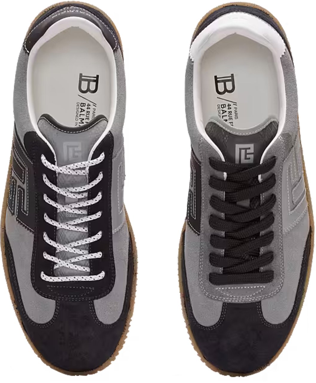 Balmain Grey Low Top Suede Panel Sneakers Grijs