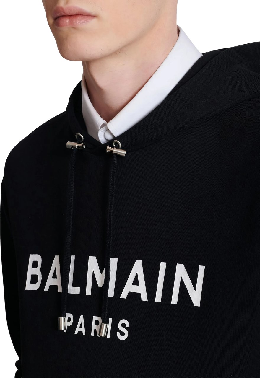Balmain Black Classic Ls Cotton Hoodie Zwart