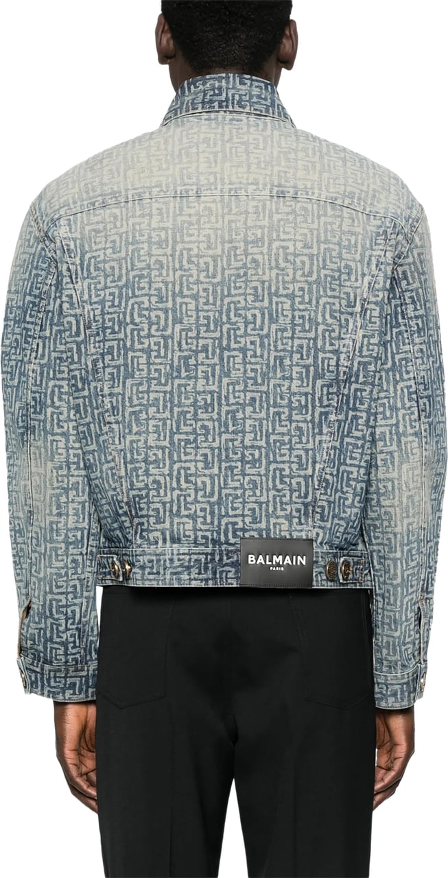 Balmain Faded Blue Monogram Monogram Denim Jacket Grijs