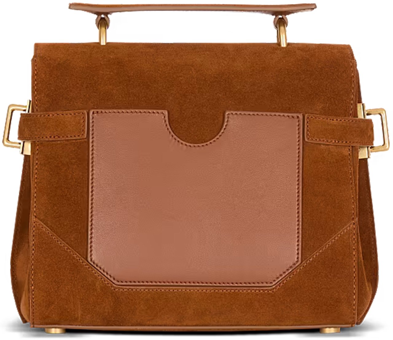 Balmain Medium Structured Suede Handbag Leather Accents Oranje