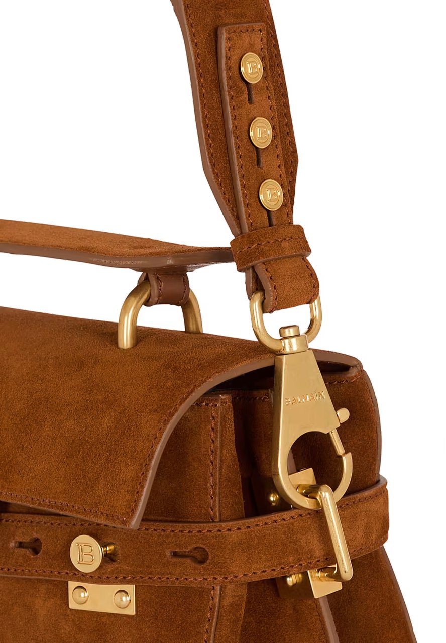 Balmain Medium Structured Suede Handbag Leather Accents Oranje