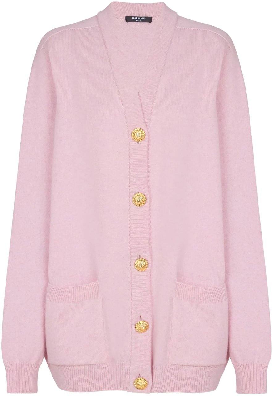 Balmain Oversized Mid-Length Gold-Tone Button Cardigan Neutraal