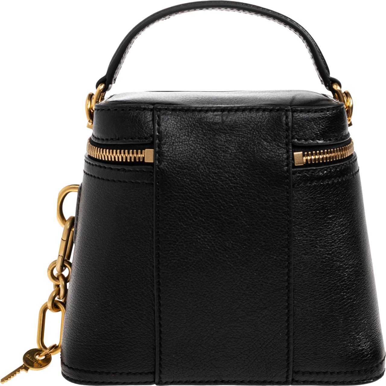 Balmain Black Zipped MM Leather Shoulder Bag Zwart