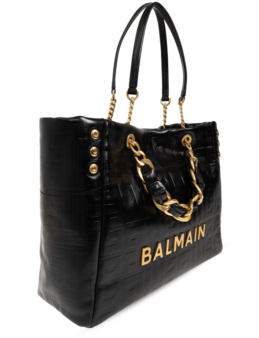 Balmain Black Open Large Embossed Tote Bag Zwart
