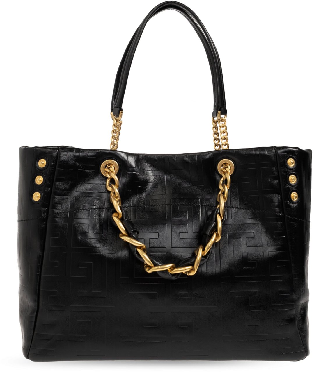 Balmain Black Open Large Embossed Tote Bag Zwart
