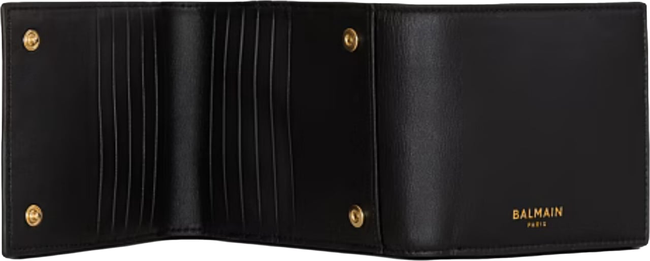 Balmain Black Trifold Smooth Leather Wallet Zwart