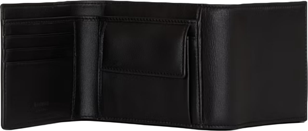 Balmain Black Trifold Smooth Leather Wallet Zwart