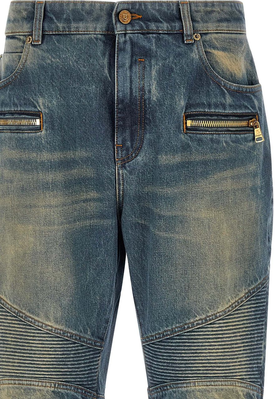 Balmain Blue Cotton Straight-Leg Jeans Blauw